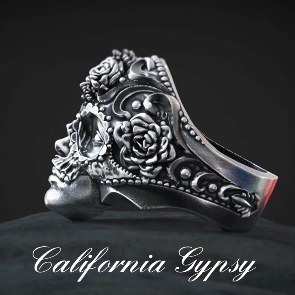 Skull Bohemian floral punk ring⨠- Picture 3 of 3